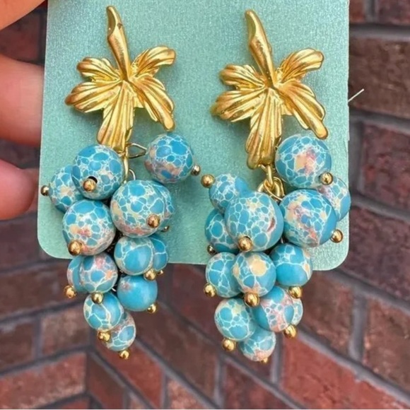 Turquoise Grape Leaf Earrings - Picture 5 of 8